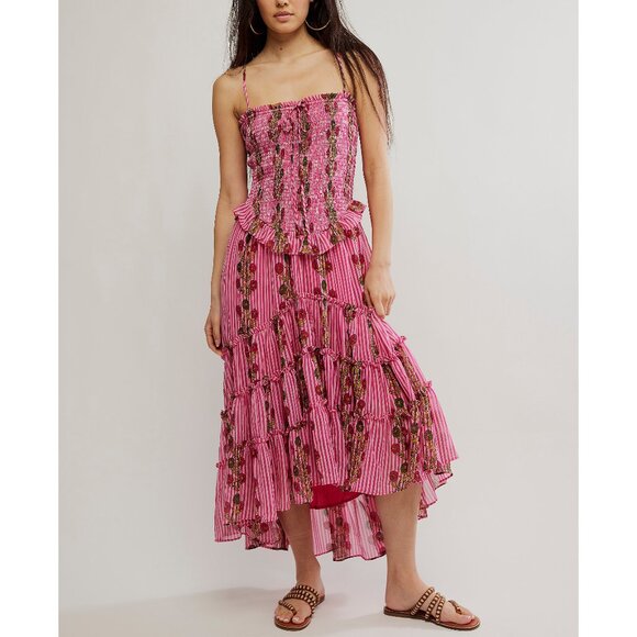 🆕 FREE PEOPLE Alejandra Midi Dress / Hot Pink Combo - Picture 1 of 9